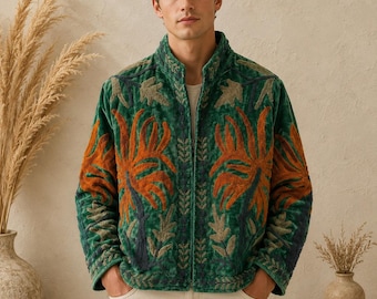 Men's Premium Embroidered Velvet Jacket – Luxury Designer Statement Jacket | Trendy Casual & Winter Outerwear for Men