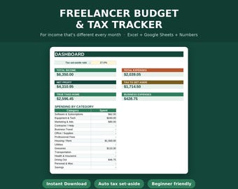 Freelancer Budget Tracker Tabelle | Steuer- und Einkommens-Tracker | Excel & Google Sheets | Sofort Download