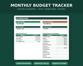 Monatliche Budget Tracker Tabelle | Google Sheets & Excel Expense Tracker | Automatischer Haushaltsplaner | Sofort Download