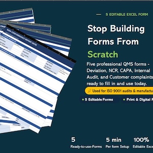 NCR CAPA Forms Excel Template | ISO 9001 Quality Control Report Forms