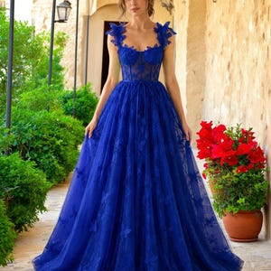 blue and red lace dress Prom The off