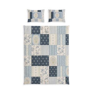 Capa de edredom de algodão com patchwork floral azul