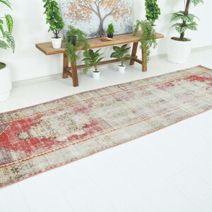 3x10 Vintage Rug, Neutral Turkish Runner, Handmade Oushak Rug Runner 3x10, Anatolian Long Carpet, HandKnotted Gift Rug,Faded Rug,303