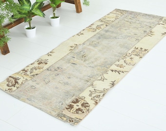 2x5 Vintage Rug, Neutral Turkish Runner, Handmade Oushak Rug Runner 2x5, Anatolian Turkey Carpet, HandKnotted Gift Rug,Faded Rug,716