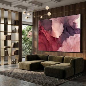 Elegante lienzo de arte abstracto fluido, decoración de pared en burdeos y malva, lienzo contemporáneo con degradado suave, decoración moderna para el hogar.