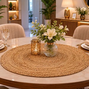 Handwoven Round Jute Rug | Boho Braided Farmhouse Floor Mat
