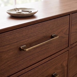 Modern Brass Cabinet Pulls | Minimalist Drawer Handle | Flat Curved Dresser Pull | Mid Century Kitchen Hardware | Contemporary Hardware