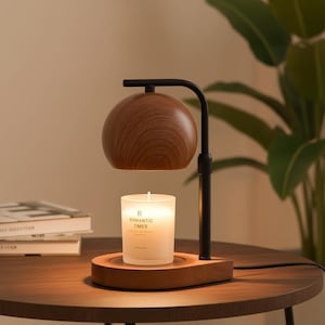 Scaldacandele in legno con timer dimmerabile, paralume in rovere naturale, struttura in metallo, senza fiamma, per profumare camere da letto e soggiorni, stile scandinavo, idea regalo.