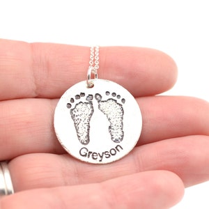 Actual footprints necklace Personalized Mothers Necklace Mothers Jewelry Kids Name Necklace Mothers Day Gift First Baby Gift image 1