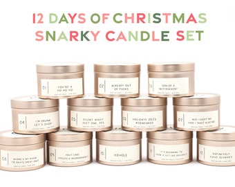 12 Days of Christmas Advent • Adult Advent Calendar • Funny Holiday Candles • Countdown Calendar • Soy Wax Wood Wick Mini Tin Candles
