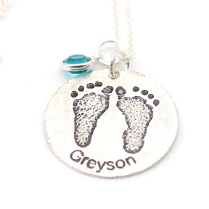 Actual footprints necklace Personalized Mothers Necklace Mothers Jewelry Kids Name Necklace Mothers Day Gift First Baby Gift image 4