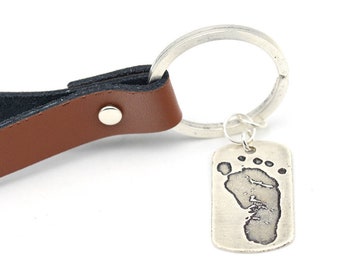 Baby Footprint Key Chain • Personalized Leather Fob • Your Baby's Footprints • New Baby Gift • Miscarriage Infant Loss • Gift for Dad