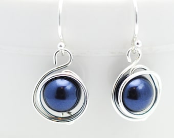 Pearl Earrings • Navy Blue Swarovski Pearl Bridal Earrings • Ships in ONE Day • Makes a Perfect Something Blue or Bridesmaid Gift!