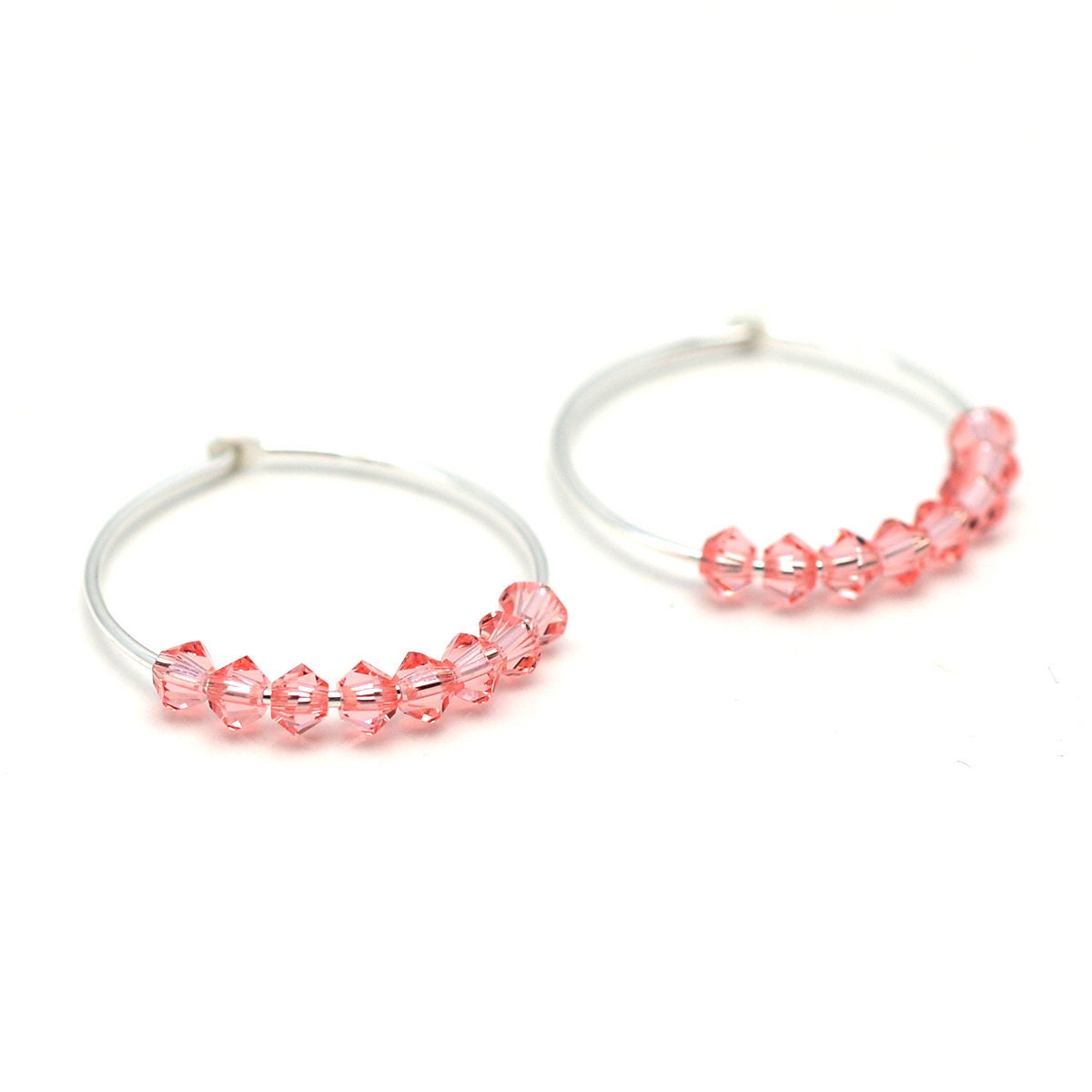 The Medium Pink Hoop Earrings in Platinum (Clip)