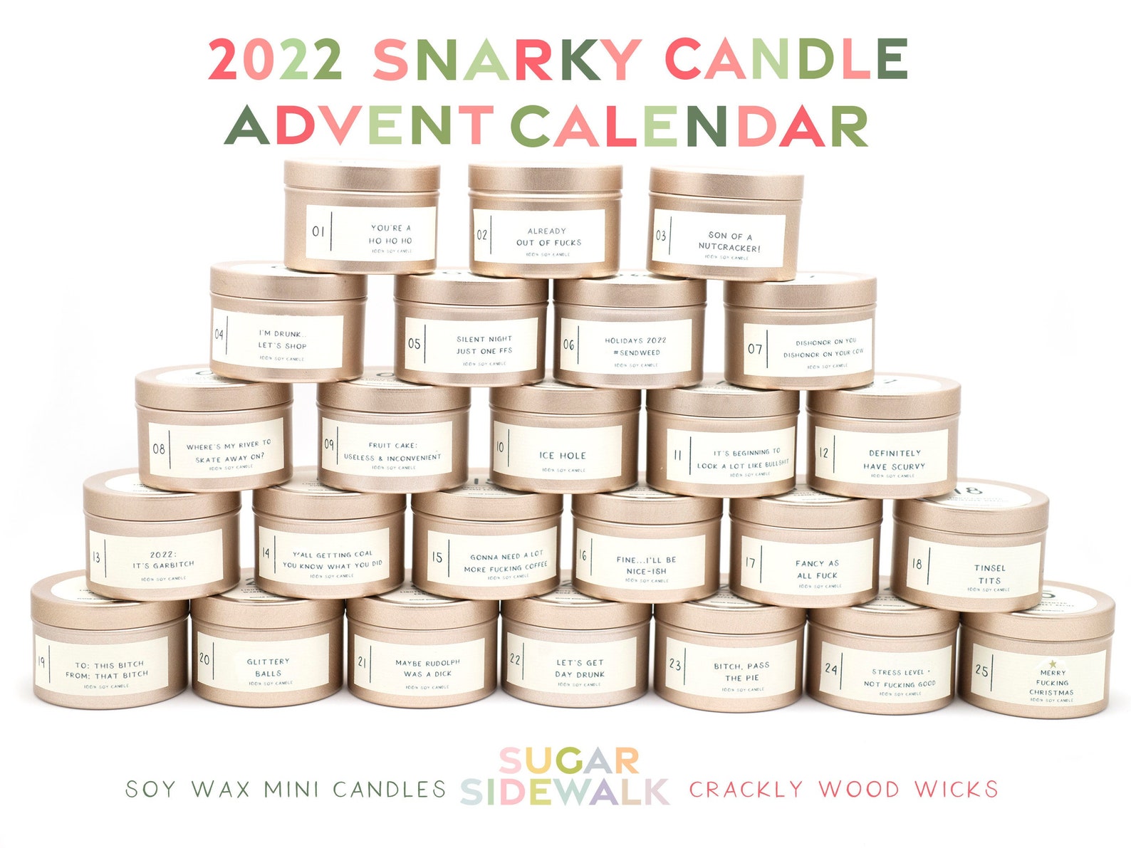Advent Candle Calendar • 2021 Christmas Candles • Funny Swear Word Candles • Unique Advent Calendar • SHIPS PRIORITY MAIL