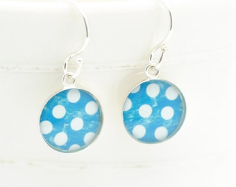 Polka Dot Earrings | Blue White Distressed Polka Dot Earrings | Lightweight Sterling Earrings