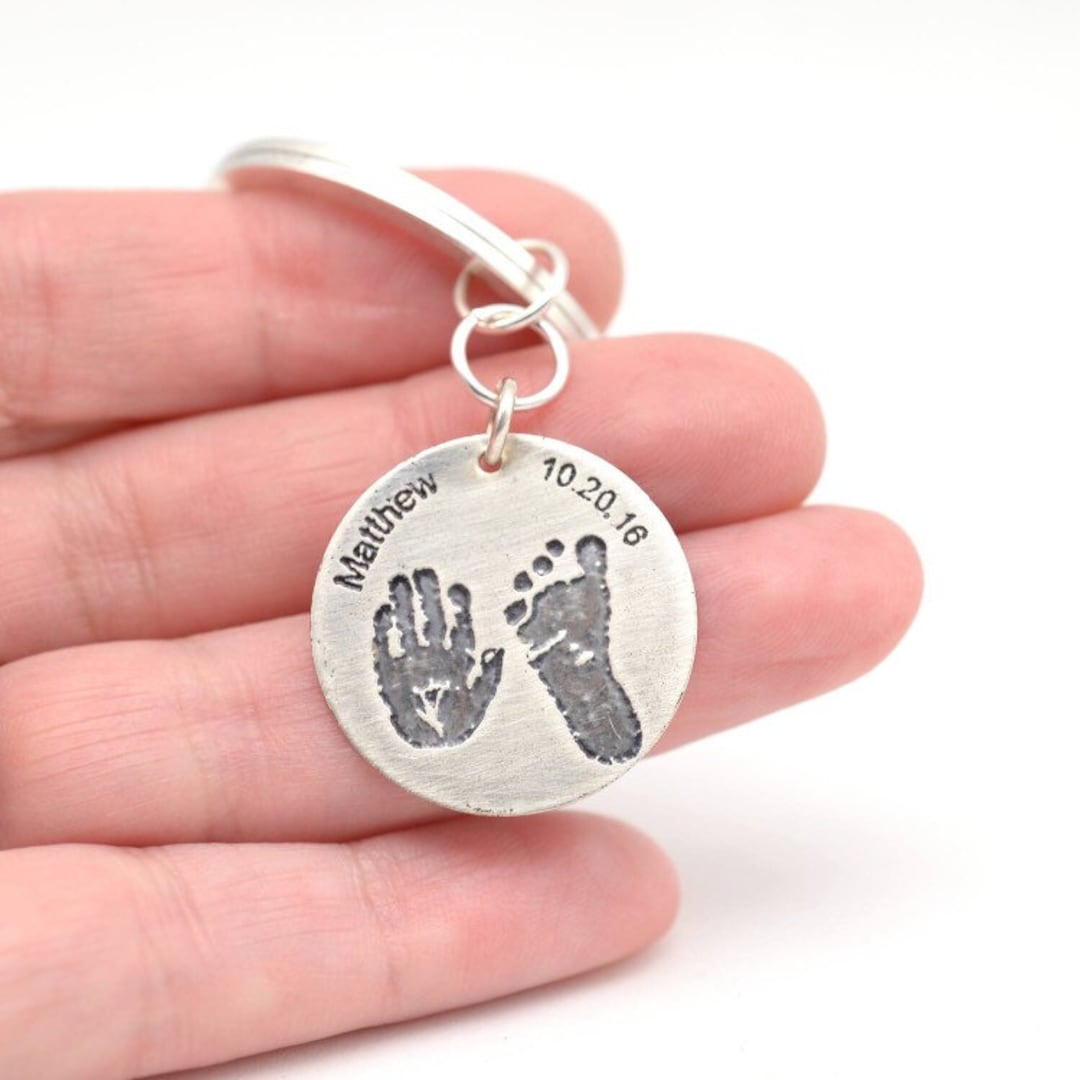 Personalized Footprint Keychain Miscarriage Keepsake Key Chain for Dad