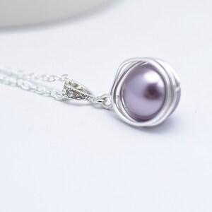 Lavender Pearl Necklace Swarovski Pearl Wire Wrapped Necklace Elegant Pearl Birds Nest Necklace image 5
