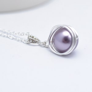 Lavender Pearl Necklace Swarovski Pearl Wire Wrapped Necklace Elegant Pearl Birds Nest Necklace 画像 2
