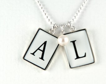 Personalized Initial Necklace | White & Black Letter Pendants | Wedding Bridal Jewelry