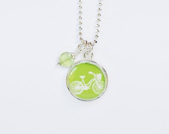 Bike Necklace Apple Green Bicycle Necklace Personalized Bike Necklace Choose Your Color