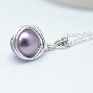 Lavender Pearl Necklace Swarovski Pearl Wire Wrapped Necklace Elegant Pearl Birds Nest Necklace 画像 4