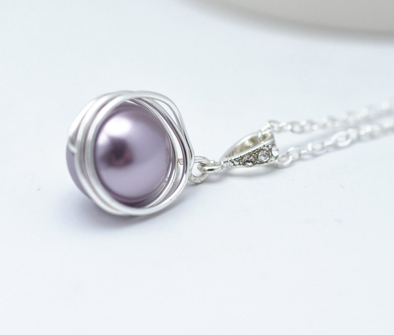 Lavender Pearl Necklace Swarovski Pearl Wire Wrapped Necklace Elegant Pearl Birds Nest Necklace image 4