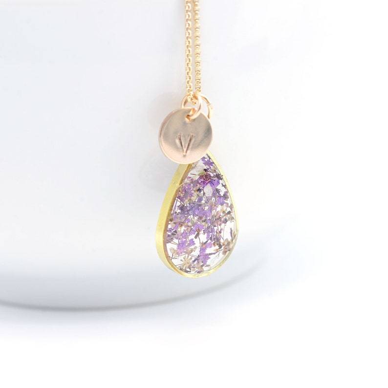 Pressed Flower Necklace Teardrop Resin Dried Flowers Etsy