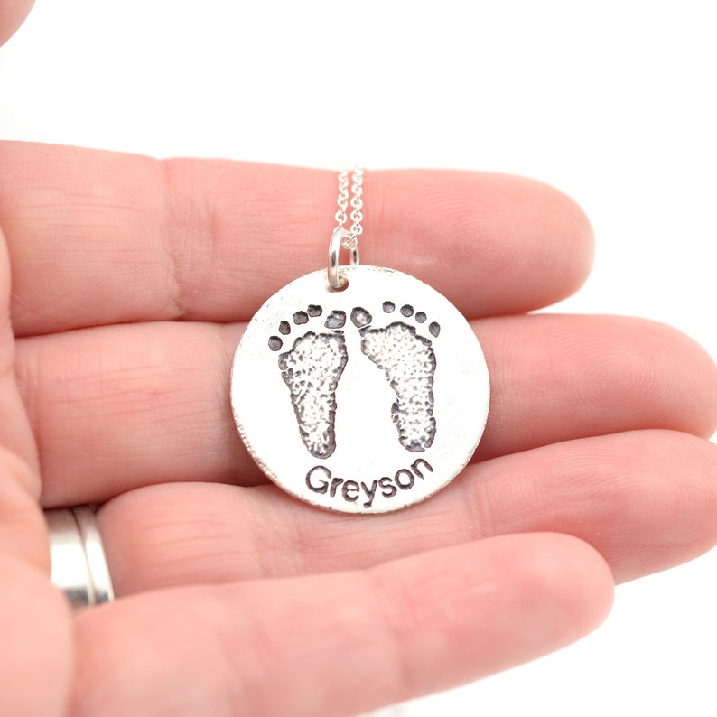 Actual footprints necklace Personalized Mothers Necklace Mothers Jewelry Kids Name Necklace Mothers Day Gift First Baby Gift image 1