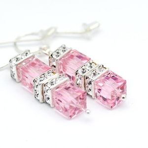 Pink Crystal Earrings | Swarovski Crystal Earrings | Pink Bridal Earrings | Pink Square Crystal Earrings | Ships in ONE Day