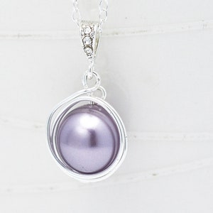 Lavender Pearl Necklace Swarovski Pearl Wire Wrapped Necklace Elegant Pearl Birds Nest Necklace image 1