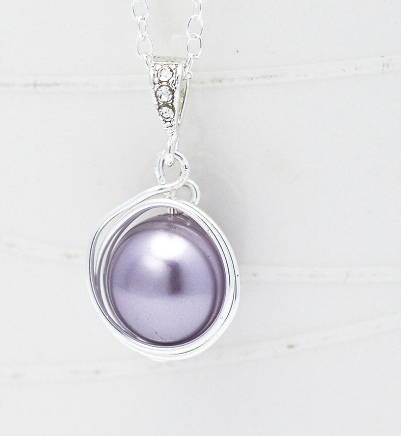 Lavender Pearl Necklace Swarovski Pearl Wire Wrapped Necklace Elegant Pearl Birds Nest Necklace 画像 1