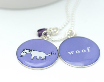 Dog Necklace | Woof Pendant | Custom Color | Dog Lover Necklace | Cute Accessory | Gift for Teen | Gift for Kids |  Puppy Pendants