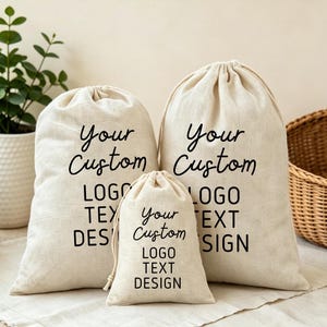 Custom Logo Drawstring Bag, Personalized Cotton Favor Bag, Wedding Welcome Bag, Custom Text Gift Pouch, Small Canvas Bag, Party Favor Bag