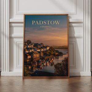 Padstow Cornwall Poster, Harbour Sunset Wall Art, Cornish Fishing Village, England