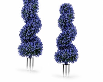 2 Pack Spiral Topiary Trees, 36 Inch Artificial Lavender Plants, UV Resistant Outdoor Shrubs
