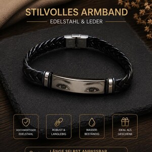 Gepersonaliseerde armband van imitatieleer met gravure – roestvrijstalen armband – gewenste naam of klein motief – verstelbaar – cadeau
