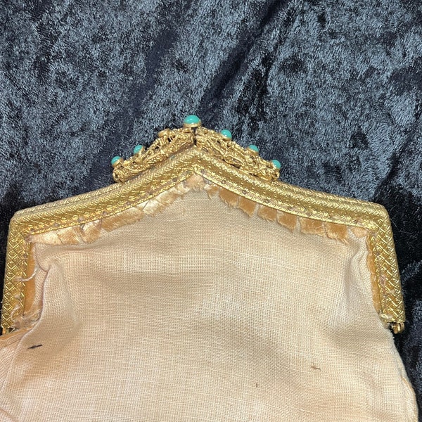 Vintage Clutch Purse Frame with attached lining from early 1900s