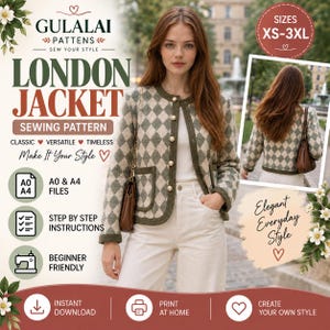 Cardigan Jacket Sewing Pattern PDF | London Button Up Jacket Pattern | Cropped Jacket Pattern | Collarless Jacket | Beginner Coat Pattern