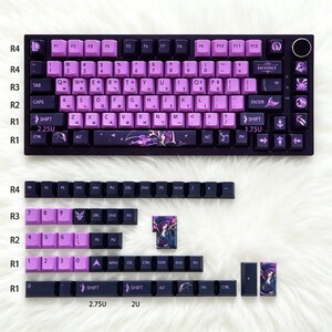 Purple Game Female Champion PBT Keycap Set,Cherry Profile Dye Sub Keycaps,MX Mechanical Keyboard Custom Kit,FPS Gamer Desk Decor Gift.
