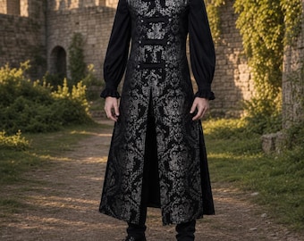 Casaco medieval de jacquard, estilo steampunk, para cosplay, fantasia masculina retrô vitoriana.