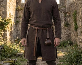Medieval Linen Tunic Shirt Viking Cosplay Pirate Renaissance Knight Long Sleeve Costume