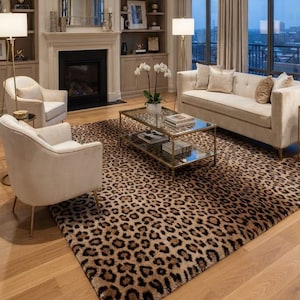 Hand Tufted Leopard Print Rug - Handmade Wool Area Rug for Living Room, Luxury Animal Print Carpet, Modern Boho Home Decor, Custom Large Rug