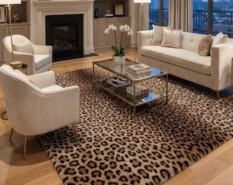 Hand Tufted Leopard Print Rug - Handmade Wool Area Rug for Living Room, Luxury Animal Print Carpet, Modern Boho Home Decor, Custom Large Rug