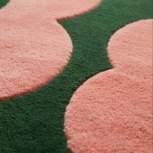 The "Blossom Noir" Retro Hand-Tufted Rug-Emerald Green Pastel Pink Floral Area Rug Mid Century Modern Wool Rug Cute Aesthetic Bedroom Decor image 5