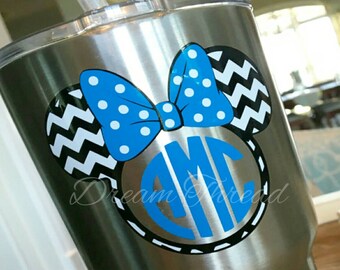 Minnie Mouse chevron monogram Decal, Disney, laptop Decal, yeti decal, car Decal, girly (made to order)