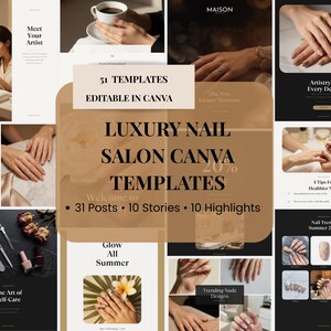 Luxury Nail Salon Canva Templates | Social Media Kit (51 Templates)