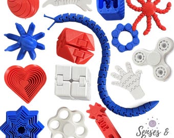 Fidget Toys Mega Bundle | 15 Items | Red, White & Blue | England Fidgets Set
