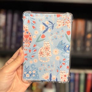 Floral Cat Kindle Insert, Custom Laminated E-reader Cover, Gift for Cat Lover
