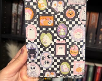 Halloween Ghost Kindle Insert, Checkerboard Fall Book Accessory